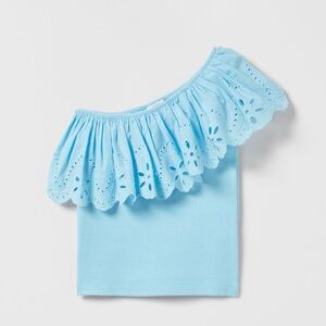 Zara Eyelet Ruffle One Shoulder Top